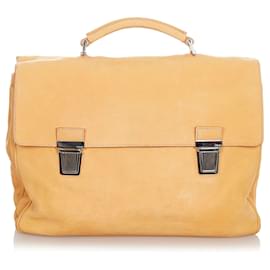 Fendi-Fendi Brown Leather Business Bag-Brown,Beige