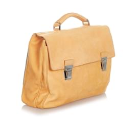 Fendi-Fendi Brown Leather Business Bag-Brown,Beige