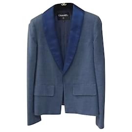 Chanel-Chanel Coco Cuba Blue Cotton Blazer Jacket Sz. 40-Multiple colors