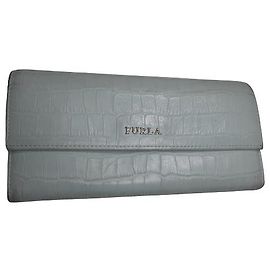•(second hand) Furla Crocodile Embossed Leather Long Wallet Light blue