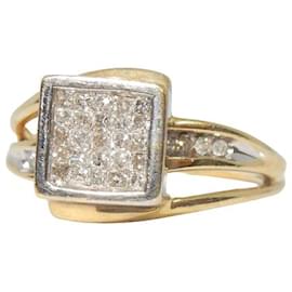 Autre Marque-Antique square ring in gold and diamonds-Golden