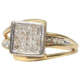 Autre Marque Anel quadrado antigo em ouro e diamantes Dourado