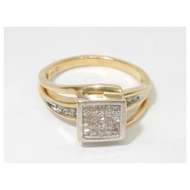 Autre Marque-Antico anello quadrato in oro e diamanti-D'oro