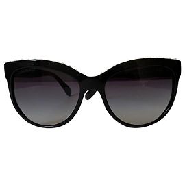 CHANEL Black Acetate Frame Cultured Pearl Cat-Eye Sunglasses. Black