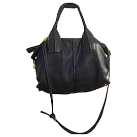Tod's-Tod's Navy Blue Leather D Styling Bowler Bag-Blue,Gold hardware