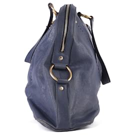 Yves Saint Laurent-Yves Saint Laurent Navy Blue Leather Oversized Muse Bag-Blue,Navy blue