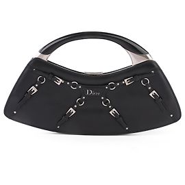 Christian Dior Black Leather Bondage Clutch Black