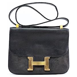 Hermès-Hermès Constance vintage bag in black lizard-Black