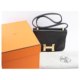 Hermès-Hermès Constance vintage bag in black lizard-Black