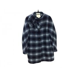 (Used) Kate spade Coat size 2 S Ladies Dark Navy x Light Blue Winter / Ribbon / Plaid Dark blue
