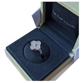 Van Cleef & Arpels Van Cleef and Arpels VCA 18k White Gold Vintage Alhambra Diamond Ring Silvery