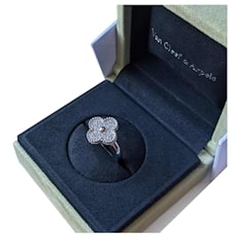 Van Cleef & Arpels-Van Cleef and Arpels VCA 18k White Gold Vintage Alhambra Diamond Ring-Silvery