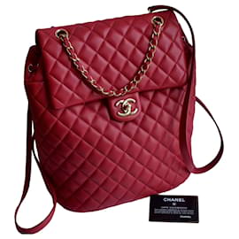Chanel Timeless Quilted Backpack w/ card Red