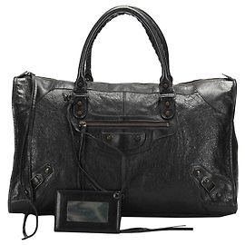 Balenciaga Black Motocross Classic Work Lambskin Leather Handbag Black