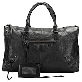 Balenciaga-Balenciaga Noir Motocross Classic Work Sac à main en cuir d'agneau-Noir