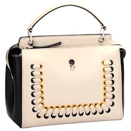 Fendi-Fendi Brown DotCom Whipstitch Leather Satchel-Brown,Multiple colors,Beige