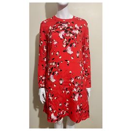 Cacharel Red silk dress with orchid pattern Red Multiple colors