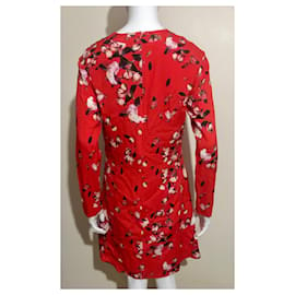 Cacharel-Vestido de seda rojo con estampado de orquídeas-Roja,Multicolor