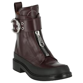 Chloé-Chloé Roy Leather Ankle Boots-Purple