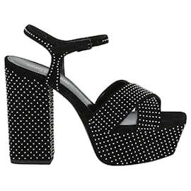 Saint Laurent-Farrah Leather Platform Sandals-Black
