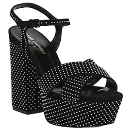Saint Laurent-Farrah Leather Platform Sandals-Black