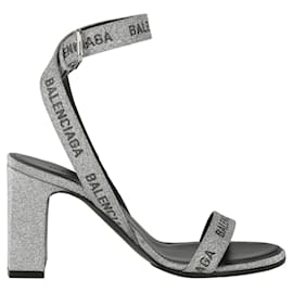 Balenciaga-Glittered Leather Block Heels-Silvery,Metallic