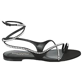 Saint Laurent-Culver Leather Sandals-Black