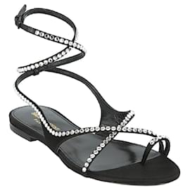 Saint Laurent-Culver Leather Sandals-Black