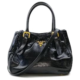 Prada-Black Glazed Leather 2way Tote Bag with Strap-Other