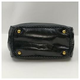 Prada-Black Glazed Leather 2way Tote Bag with Strap-Other