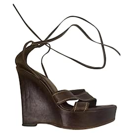 Yves Saint Laurent-YSL Rive Gauche vintage wedge sandals-Brown