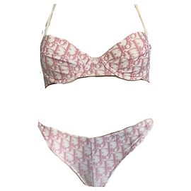 Dior Superbe bikini 2 pièces monogramme trotter oblique rose. Rose Blanc Blanc cassé