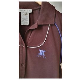 Polo de piqué de algodón marrón de Maison Céline Marrón oscuro