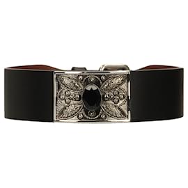 Alexander Mcqueen-Skull and Crytal Leather Cuff-Black