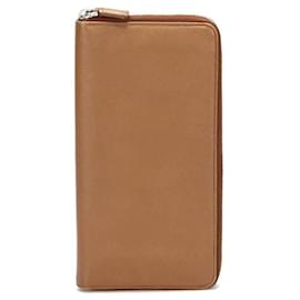 Prada-Round Fastener Long Wallet Travel Case Safiano in Brown-Brown