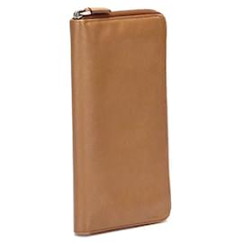 Prada-Round Fastener Long Wallet Travel Case Safiano in Brown-Brown