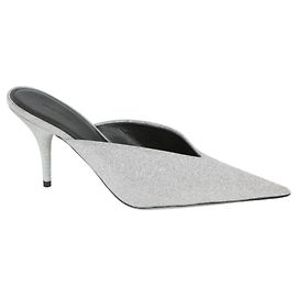 Balenciaga Knife Leather Mid-Heel Mules White
