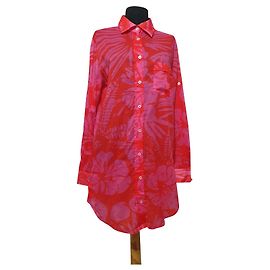 Camisa longa Taya 0039 de algodão rosa e vermelho Rosa Vermelho