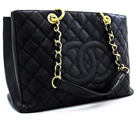 Chanel-CHANEL Caviar GST 13" Grand Shopping Tote Chain Shoulder Bag Gold-Black