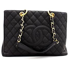 Chanel-CHANEL Caviar GST 13"Grand Shopping Tote Bolso de hombro con cadena Dorado-Negro