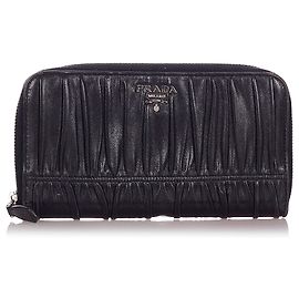 Prada Black Nappa Gaufre Zip Around Long Wallet Black