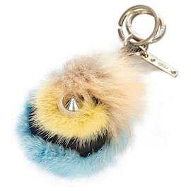 Fendi-Fendi Blue Monster Fur Pom-Pom Bag Charm-Blue,Multiple colors