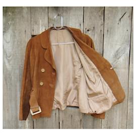 Autre Marque-taglia giacca scamosciato vintage 38-Marrone chiaro