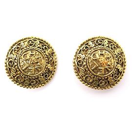 PENDIENTES VINTAGE CHANEL LOCKET CC LOGO 1990 PENDIENTES METAL ORO Dorado