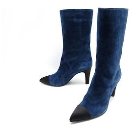 NEUF CHAUSSURES CHANEL BOTTES GABRIELLE COCO G33119 40.5 DAIM BLEU BOOTS Bleu