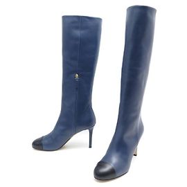 NOVO CHANEL BOOTS COM G HEELS33566 40 SAPATOS DE BOTAS DE COURO AZUL Azul