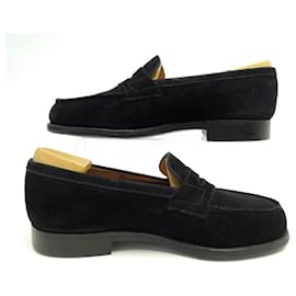 JM Weston-SHOES MANUFACTURE JM WESTON LOAFERS 179 6D 40 BLACK SUEDE STAINLESS STEEL-Black
