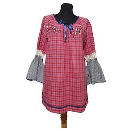 Top Tunica a Quadri Odd Molly Rosso Rosa Blu Cotone Multicolore