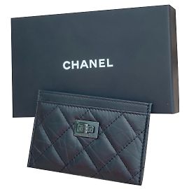 Chanel 2.55 card holder black leather Black