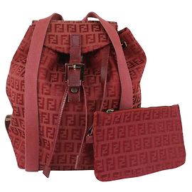 Fendi Burgunder Monogram FF Zucca Rucksack mit Tasche Andere